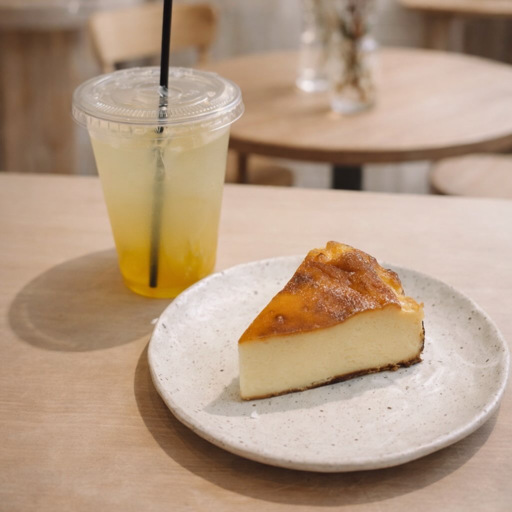 チーズケーキとドリンク